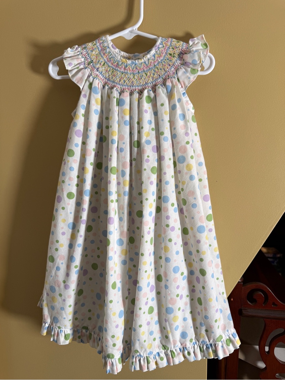 Royal Child Hand Smocked Pastel Polka Dot Dress 18M
